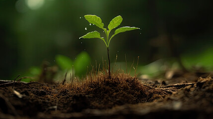Young green plant growing in the soil. Ecology and environment concept.