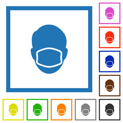 Face with medical mask flat framed icons