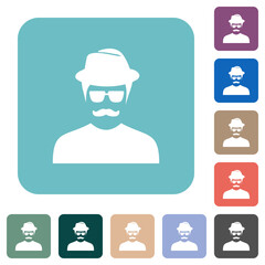 Spy with mustache avatar rounded square flat icons