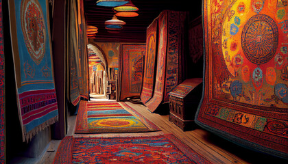 Old carpet shop in eastern bazaar Generative AI