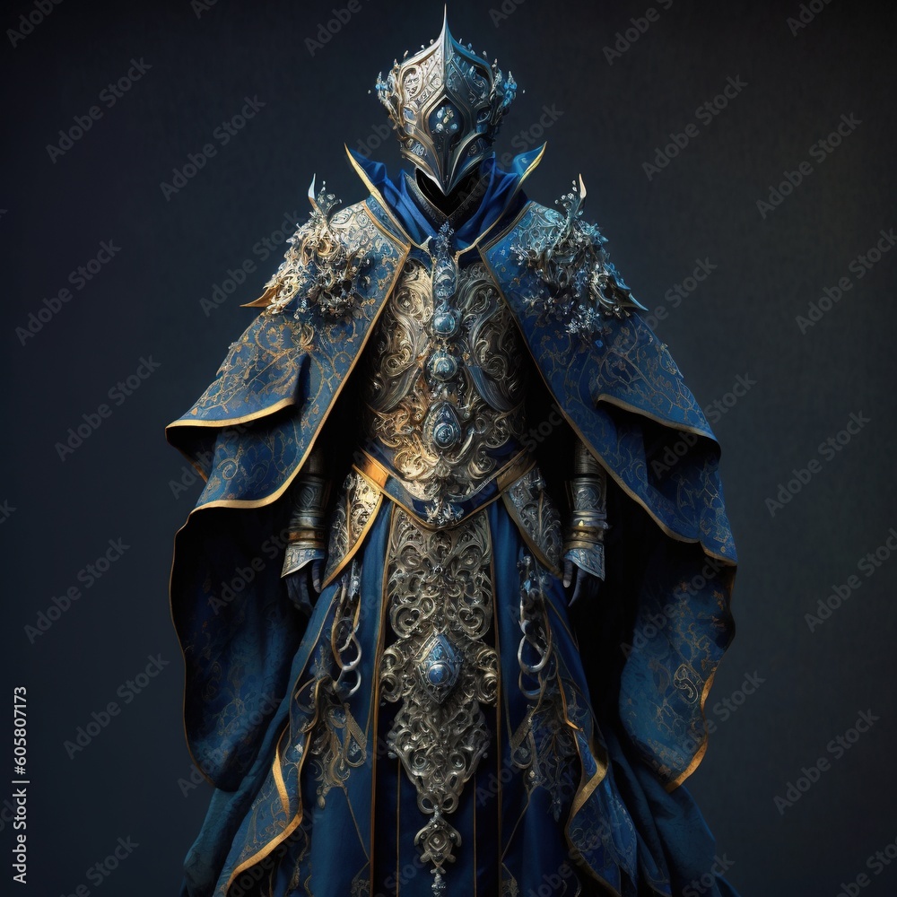 Wall mural the king sorcerer wearing ornate blue and silver armour with a robe