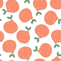 Orange seamless pattern. Fruit elements ornament isolated on white. Vector illustration