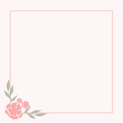 Pink square floral frame. Botanical template with flowers