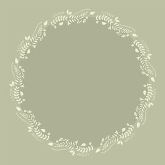 Pale green botanical background with a wreath of plants
