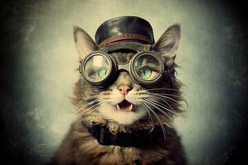 Victorian era steampunk street cat, Generative AI - obrazy, fototapety, plakaty