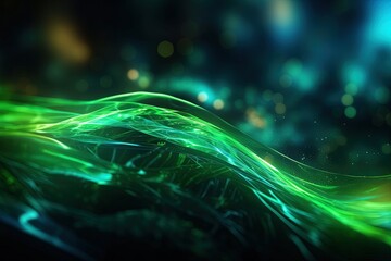 abstract futuristic background with green blue glowing neon moving high speed wave lines and bokeh lights. Data transfer concept Fantastic wallpaper and background