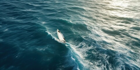 Naklejka premium Aerial view of a white yacht with a sail. AI generative illustration.