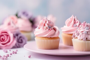 cupcake with pink icing with Generative AI technology