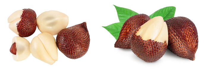 Salak snake fruit isolated on white background with  full depth of field. Top view. Flat lay.