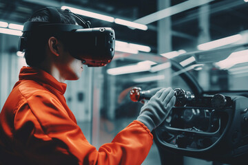 Man using VR-headset in the automative industry