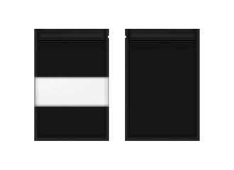 Realistic Foil Black Food Pouch Sachet with Transparent Window Vector Mock up