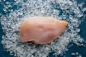 Fresh chicken filet on ice with ingredients