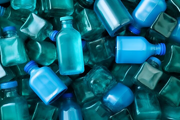 empty blue plastic bottles.generated by ai. waste sorting. plastic recycling. ecology Generative AI