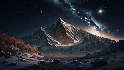 Star snow mountains and star milky way .Ai Gen