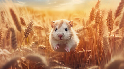An adult field hamsters in in the wheat field Generative AI