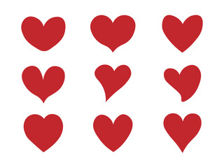 Red hearts. Set of love symbol for web site logo, mobile app UI design. Design elements for Valentine's day