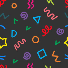 Trendy squiggles  90s style seamless pattern. Simple childish print. For textile, backdrop, packaging