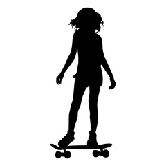 Obraz na płótnie Canvas Vector illustration. Silhouette of a girl on a skateboard.