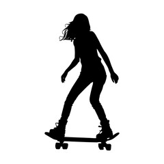 Vector illustration. Silhouette of a girl on a skateboard.