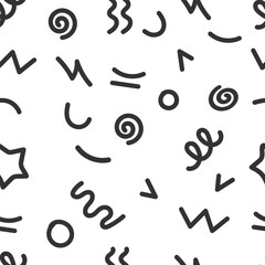 Trendy squiggles  90s style seamless pattern. Simple childish print. For textile, backdrop, packaging