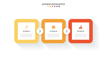 Obraz premium Timeline infographic with infochart. Modern presentation template with 3 spets for business process. Website template on white background for concept modern design. Horizontal layout.