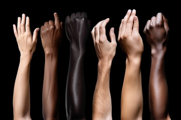 Photo of multiethnic friends holding hands and showing their diversity