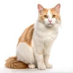 Fototapeta premium Mekong Bobtail cat cat isolated on white background. Generative AI