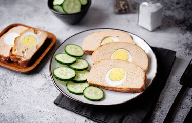 Chicken meatloaf with eggs in a plate
