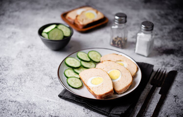 Chicken meatloaf with eggs in a plate