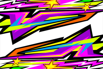 Abstract racing background design with a unique stripe pattern and a mix of bright colors and star effects. suitable for your racing and wrapping designs