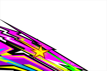 Abstract racing background design with a unique stripe pattern and a mix of bright colors and star effects. suitable for your racing and wrapping designs