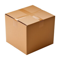 Closed cardboard box isolated on white, transparent background, PNG, mockup, ai