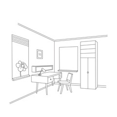 Work desk with an office chair office furniture interior with a linear style vector illustration