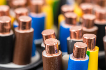 Macro view, electric copper cable wire used in electrical installation