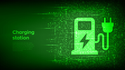 Charging station icon made with electricity signs. Electric vehicles charging point. Electric Supply Station. Energy Efficiency. Alternative fuel. Green energy technology. Vector illustration.