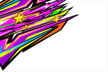Abstract racing background design with a unique stripe pattern and a mix of bright colors and star effects. suitable for your racing and wrapping designs