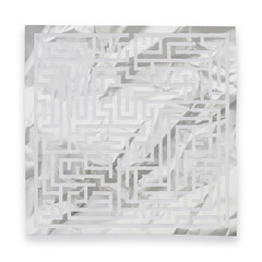 Square maze or labyrinth cut out from crumpled sheet of paper isolated on transparent background