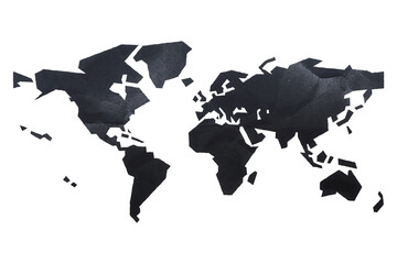 Map of the world made with cut black paper isolated on transparent background