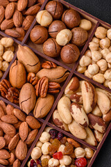 Mix of roasted macadamia nuts, cashews, pecans, almonds, raisins and dry berries