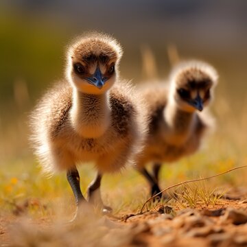 Playful Emu Chicks Exploring the Grasslands