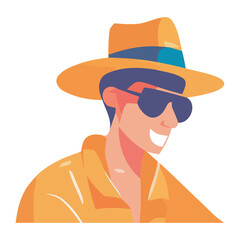 Modern man wearing sunglasses, smiling character