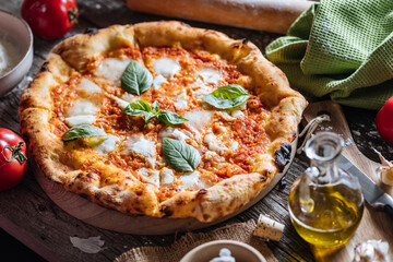 Pizza Napoletana, traditional and authentic Italian pizza baked in wood fired oven. Margherita...