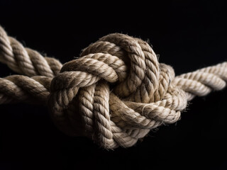Knot on a rope, close-up. Problem concept. 