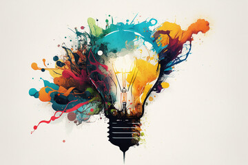 Light bulb with splash of colors creative design concept idea. Ai generated - 605818398