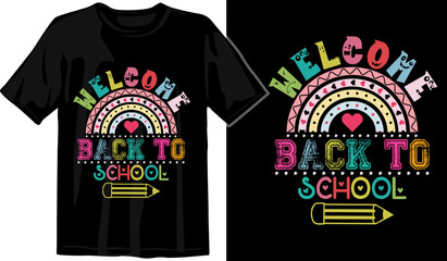 Welcome Back to School, Teacher Rainbow T-Shirt, This welcome back to school tee is fun and colorful with bold colorful writing and an illustration of a book
