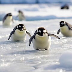 Sliding Fun: Playful Emperor Penguin Chicks on Ice
