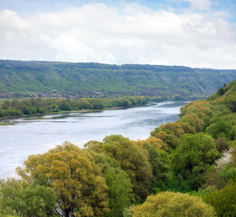 Top picturesque view of the Dnister river canyon. Spring, Ustechko, Ternopil region, Ukraine, Europe.