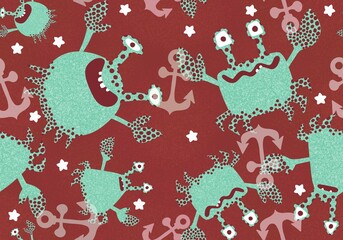 Cartoon summer animals seamless crabs pattern for fabrics and linens and kids clothes print and festive accessories