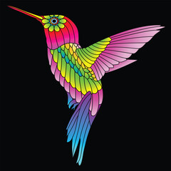 Midnight antistress hummingbird coloring vector illustration design for kids