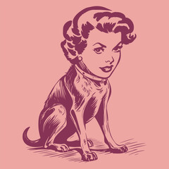funny retro cartoon illustration of a female dog